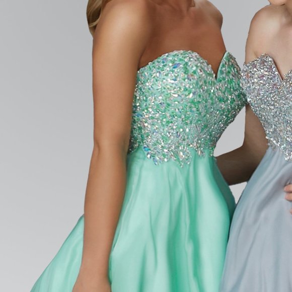 NEW SHORT SLEEVELESS BABY DOLL TULLE DRESS EMBROIDERED WITH RHINESTONESGS2088